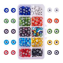 NBEADS 10 Kinds 350 Pcs Mixed Color Handmade Evil Eye Lampwork Beads, Flat Round Charms Spacer Beads Loose Beads fit Bracelets Necklace Jewelry Making