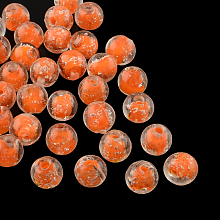 Honeyhandy Handmade Luminous Lampwork Beads, Round, Dark Orange, 8mm, Hole: 1mm