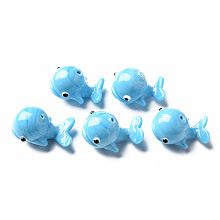 Honeyhandy Handmade Lampwork Beads, Whale, Deep Sky Blue, 20~22x15~16x13~14mm, Hole: 1.2mm