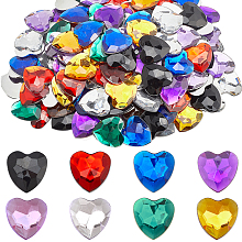 Gorgecraft 160Pcs 8 Colors Acrylic Rhinestone Cabochons, Flat Back & Back Plated, Faceted, Heart, Mixed Color, 25x24x4mm, 20pcs/color