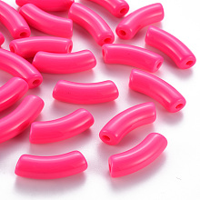 Honeyhandy Opaque Acrylic Beads, Curved Tube, Hot Pink, 36x13.5x11.5mm, Hole: 4mm, about 133pcs/500g