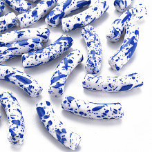 Honeyhandy Opaque Spray Painted Acrylic Beads, Two Tone, Curved Tube, Blue, 32x10x8mm, Hole: 1.8mm, about 330pcs/500g