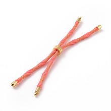 Honeyhandy Nylon Cord Silder Bracelets, for Connector Charm Bracelet Making, with Rack Plating Golden Brass Findings, Long-Lasting Plated, Cadmium Free & Lead Free, Light Coral, 8-5/8~9 inch(22~22.8cm), 0.3cm, Hole: 2.6mm