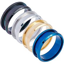 NBEADS 4 Pcs 4 Colors Grooved Inlay Ring, 20mm Round Blank Stainless Steel Finger Ring for DIY Jewelry Making