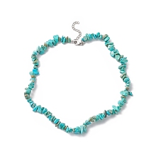 Honeyhandy Dyed Synthetic Turquoise Chip Beaded Necklaces with 304 Stainless Steel Lobster Claw Clasp & Chain Extender, Choker Necklace for Women, 15 inch(38.2cm)