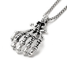 Honeyhandy Alloy Skull Hands Pandant Necklace with Box Chains, Gothic Jewelry for Men Women, Antique Silver, 23.54 inch(59.8cm)