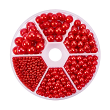 PandaHall Elite About 1113 Pieces 6 Sizes No Holes/Undrilled Imitated Pearl Beads for Vase Fillers, Wedding, Party, Home Decoration, Red