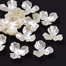 Honeyhandy 3-Petal Flower ABS Plastic Imitation Pearl Bead Caps, Creamy White, 35x38x12mm, Hole: 2mm