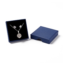 Honeyhandy Paper with Sponge Mat Necklace Boxes, Square, Dark Blue, 7x7x1.65cm, Inner Diameter: 6.3x6.3x1cm