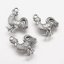 Honeyhandy Tibetan Style Alloy Pendants, Cock, Antique Silver, 20x15x3mm, Hole: 2mm