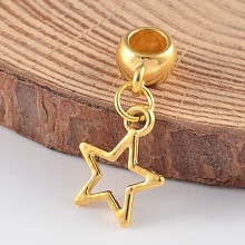 Honeyhandy Star Alloy European Dangle Charms, Large Hole Pendants, Golden, 26x12x1mm, Hole: 4.5mm