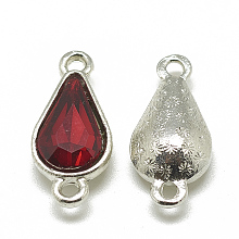 Honeyhandy Alloy Glass Links connectors, teardrop, Platinum, Red, 21x10x5~6mm, Hole: 2mm