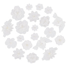 AHANDMAKER 20 Pcs 3D Flower Lace Embroidery Appliques, Floral Sew On Patches White Pearl Lace Patch Fabric for Clothes Repairing Decorating Wedding Bride Party Dress Accessory DIY Crafts