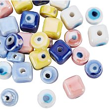 arricraft 40 Pcs Evil Eye Ceramic Beads, Cube & Flat Round Evil Eye Spacer Beads Handmade Evil Eye Charms for Jewelry Necklace Bracelet Earring Making