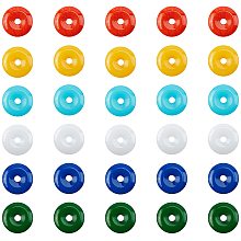 SUPERFINDINGS About 60pcs 6 Colors 10mm Donut Shape Resin Pendants Wide 5mm Large Hole Healing Chakra Polished Stone Flat Round Bead Charms for Jewelry Making