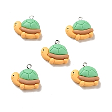 Honeyhandy Opaque Resin Pendants, Turtle Charm, with Platinum Tone Iron Loops, Light Green, 22x24x8mm, Hole: 2x2.1mm