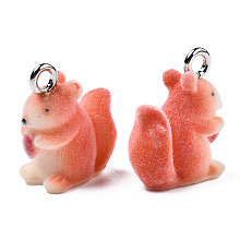 Honeyhandy Flocky Resin Pendants, with Platinum Plated Iron Loops, Squirrel, Light Salmon, 18x15.5x8mm, Hole: 2.5mm