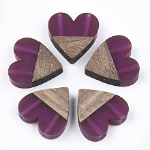 Arricraft Resin & Walnut Wood Multi Strand Links, Heart, Purple, 24.5~25x24x5~6mm, Hole: 2mm