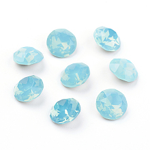 Honeyhandy Pointed Back & Back Plated K9 Glass Rhinestone Cabochons, Grade A, Faceted, Flat Round, Aqua Opal, 10x5mm