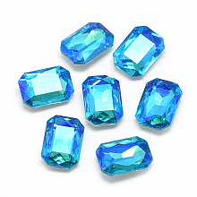 Honeyhandy Pointed Back Glass Rhinestone Cabochons, Back Plated, Faceted, AB Color Plated, Rectangle Octagon, Deep Sky Blue, 18x13x5mm