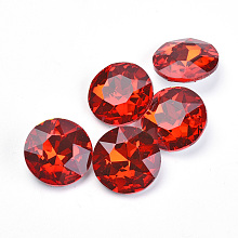 Honeyhandy Pointed Back Glass Rhinestone Cabochons, Back Plated, Faceted, Flat Round, Red, 12x4.8mm