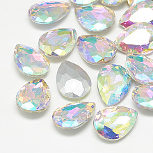 Honeyhandy Pointed Back Glass Rhinestone Cabochons, Back Plated, Faceted, teardrop, Crystal AB, 18x13x5mm