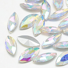 Honeyhandy Pointed Back Glass Rhinestone Cabochons, Back Plated, Faceted, Horse Eye, Crystal AB, 26.5x13x7mm