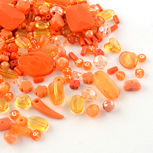 Honeyhandy Acrylic Beads, Mixed Shapes, Orange Red, 5.5~28x6~20x3~11mm, Hole: 1~5mm