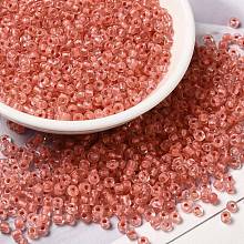 8/0 Transparent Glass Seed Beads, Inside Colours, Round Hole, Round, Salmon, 3~3.5x2mm, Hole: 1~1.2mm, about 450g/bag