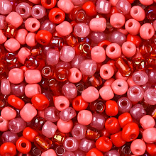 Honeyhandy Opaque & Transparent Inside Colours Glass Seed Beads, Round Hole, Round, Mixed Color, Red, 4mm, Hole: 1.4~1.5mm