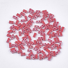 Honeyhandy 2-Hole Opaque Glass Seed Beads, Lustered, Rectangle, Indian Red, 4.5~5.5x2x2~2.5mm, Hole: 0.5~0.8mm