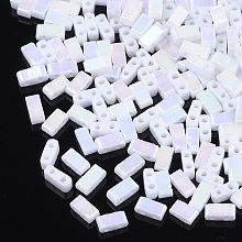 Honeyhandy 2-Hole Opaque Glass Seed Beads, AB Colours, Rectangle, White, 4.5~5.5x2x2~2.5mm, Hole: 0.5~0.8mm