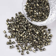 Honeyhandy 8/0 Two Cut Glass Seed Beads, Hexagon, Metallic Colours, Dark Khaki, 2.5~3x2.5mm, Hole: 0.9mm, about 15000pcs/bag