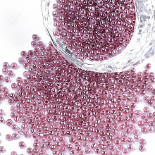 Honeyhandy 12/0 Imitation Jade Glass Seed Beads, Luster, Dyed, Round, Pale Violet Red, 2mm, Hole: 1mm, about 40000pcs/bag