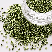 ARRICRAFT Glass Bugle Beads, Seed Beads, Metallic Colours, Baking Paint, Round Hole, Olive Drab, 1.5~2x1~2mm, Hole: 0.8mm, about 8000pcs/bag, about 1pound/bag