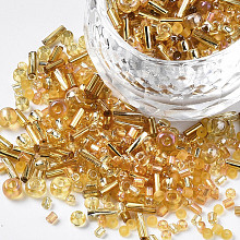 Arricraft Glass Seed Beads, Mixed Style, Mixed Shapes, Goldenrod, 1~7x2~4mm, Hole: 0.7~1mm, about 450g/pound