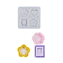 Honeyhandy DIY PawPrint & Heart & Star & Rectangle Shaped Pendant Food-grade Silicone Molds, Quicksand Molds, Resin Casting Molds, For UV Resin, Epoxy Resin Craft Making, White, 140x142x10mm, Hole: 1.5mm, Inner Diameter: 7~60x3~60mm