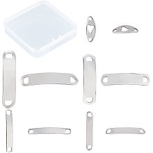 CREATCABIN 1 Box 50Pcs 5 Styles Blank Connector Charms Stainless Steel Curved Rectangle Oval Tag Stamping Bar Hollow Heart Links 2 Hole for Jewelry Making Charms Necklaces Bracelets Findings, Silver