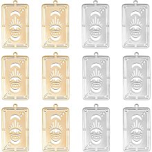 DICOSMETIC 12Pcs 2 Colors Stainless Steel Evil Eye Tarot Card Charm Rectangle with Eye/Moon/Star Eye Pendant Good Luck Amulet Jewelry for DIY Bracelet Necklace Jewelry Making