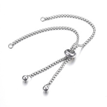 Honeyhandy DanLingJewelry Adjustable 304 Stainless Steel Bracelet Making, Slider Bracelets, for DIY Jewelry Craft Supplies, Stainless Steel Color, 9-1/2 inch(24cm), Hole: 2.5~3mm, Single Chain Length: about 12cm