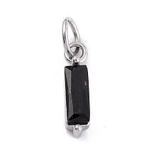 Honeyhandy 304 Stainless Steel Cubic Zirconia Pendants, Rectangle, Stainless Steel Color, Black, 17x4x4mm, Hole: 5mm