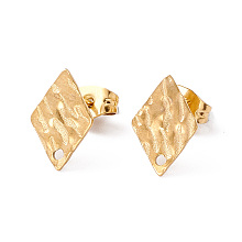 Honeyhandy 304 Stainless Steel Stud Earring Findings, with Hole and Ear Nuts, Rhombus Pattern, 12x8mm, Hole: 1mm, Pin: 0.6mm