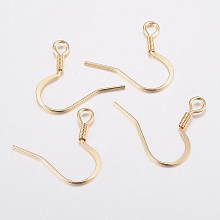 Honeyhandy 304 Stainless Steel French Earring Hooks, Flat Earring Hooks, Ear Wire, with Horizontal Loop, Golden, 17~18x17~20x1.5mm, Hole: 2.5mm, Pin: 0.8mm