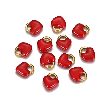 Honeyhandy Ion Plating(IP) 304 Stainless Steel Charms, Enamelled Sequins, Heart Lock, Golden, Red, 11x9.5x3.5mm, Hole: 2.5x4mm