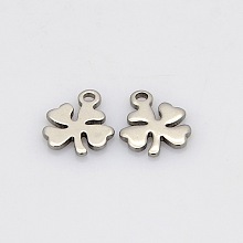 Honeyhandy Four Leaves Clover 304 Stainless Steel Charms, Stainless Steel Color, 10x8x1mm, Hole: 1mm