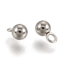 Honeyhandy 201 Stainless Steel 3D Ball Round Charms Pendants, Stainless Steel Color, 7x4x4mm, Hole: 1.5mm