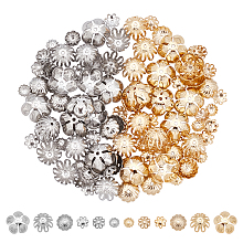 Unicraftale 120PCS 6 Style 304 Stainless Steel Bead Caps, Multi-Petal, Flower, Golden & Stainless Steel Color, 120pcs/box