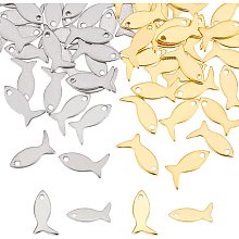 UNICRAFTALE About 60pcs 2 Colors Fish Charm Stainless Steel Pendants Fish Dangle Charm Animal Charm for DIY Dangle Jewelry Making 12x6x0.6mm