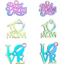 UNICRAFTALE 12pcs 3 Styles Mother's Day Theme Charms Rainbow Color Small Hole Pendants 201 Stainless Steel Charms for DIY Jewelry Making