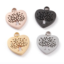 ARRICRAFT 304 Stainless Steel Charms, Laser Cut, Heart with Tree of Life, Mixed Color, 12x11x1.5mm, Hole: 1.8mm